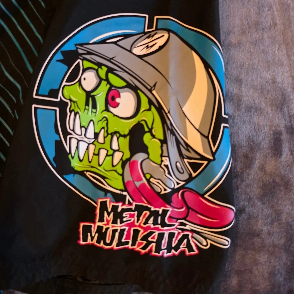 Metal Mulisha Boardshorts Size 27 Black Teal Zombie Skull Graphic Swim Trunks